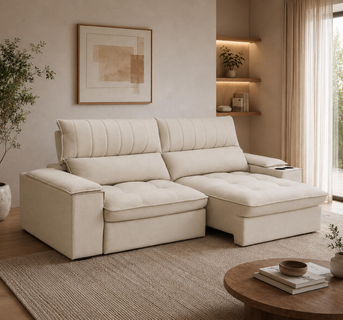 Sofá Bariloche 3 Cuerpos Reclinable Beige